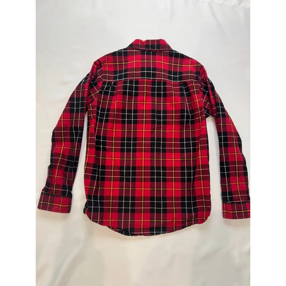 The Children's Place Plaid Shirt Kids 10/12 Red Black Excellent‎ Button Down